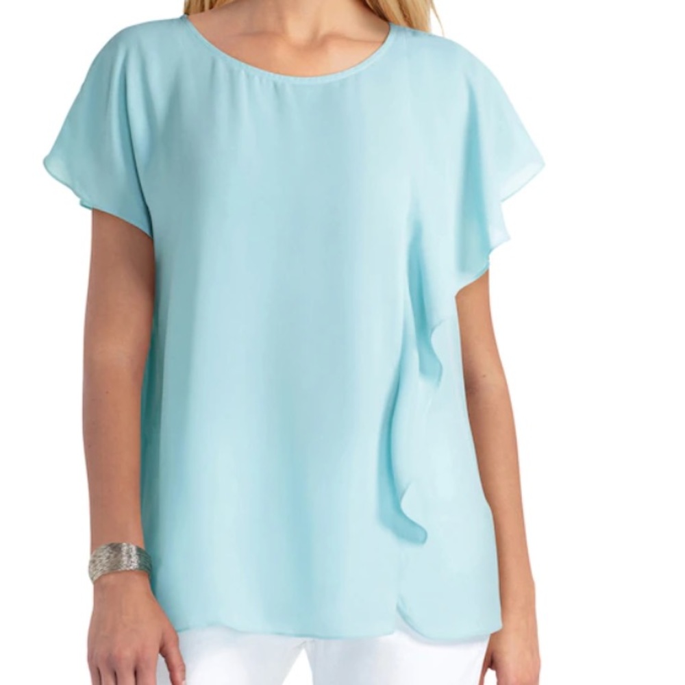 H Halston Short Sleeve Top with Front Ruffle Detail